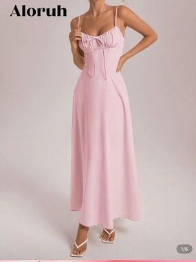 SHEIN Light Pink Ruched Bust Corset Maxi Dress